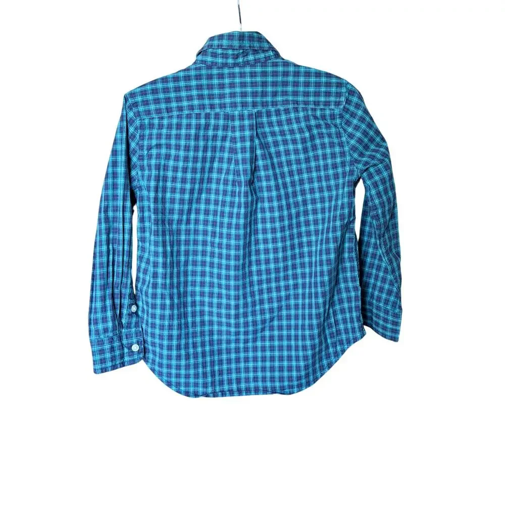 Ralph Lauren Boys blue teal check button front dress shirt long sleeve 4 preppy